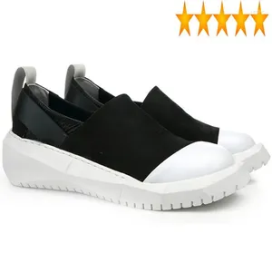 Freizeitschuhe echte Ledermänner Flacher Slip auf Plattform Sneakers Runway Solid Black Round Toe Moccasins Homme Slipper 38-44