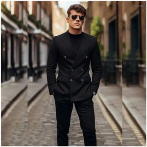 Mäns kostymer svart dubbelbröst män Elegant formell casual bröllop brudgum Terno klänning skräddarsydd blazer set 2 -bitar jacka byxor