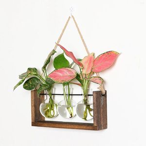 Vases Haing Wall Plant Transparent Vase Wooden Frame Decoratio Glass Table Desktop Flower Shaped Bowl