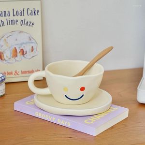 Cups Saucers CuteLife Nordic Smile Beige Small Ceramic Coffee Cup One Set Breakfast Milk Tea Drinkware Creative Cute Home Decoration