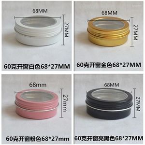 Storage Bottles 200 X 2oz 60ml Gold/White Empty Round Aluminum Tin With Clear Top Window Lids For DIY Cosmetic Lip Cream