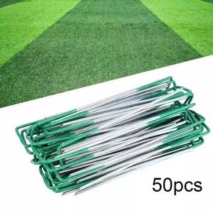 50pcs U-shaped Garden Nail Pin Half Spray Green Ground Stakes Staples Landscape Securing Pegs Lawn Fabric Netting Matting Spikes