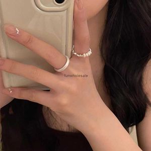 Korean version of broken silver freshwater pearl ring for women simple and plain ring high-end couple ring niche design index finger ring