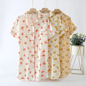 Women's Sleepwear Cotton Printed Simple Style Summer Thin Breathable And Comfortable Short Sleeved Medium Length Pajamas Shirt Nightdress