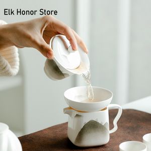 300ml Butik Mountain View Seramik Çay Tureen Yaratıcı Kapak Kasesi ile Kapak Çay Yapımı Sıcak Gaiwan Kung Fu Çay Set Hediyeler