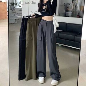 Pantaloni da donna Capris Mexzt American Retro Womens Harajuku Cargo Pants Fashion tasche sciolte pantaloni a gamba a largo casual Fe Street Abbigliamento Drivi C240411