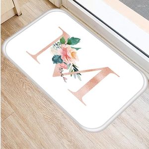 Carpets Rose Golden Flower Letter Pattern Bath Kitchen Entrance Door Mat Home Coral Velvet Carpet Doormat Indoor Floor Non-Slip Rug