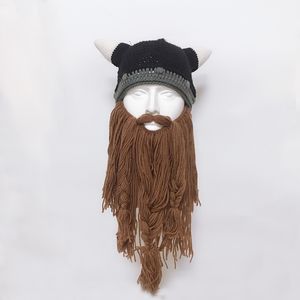 Nuovi cappelli per barba della barba vichinga cappello da corno di barba inverno maschera caldo elmetto in maglia a mano originale e berretto di barba rimovibile
