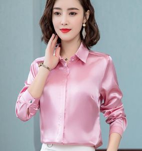 Satin Silk Shirts Women Spring Autumn Long Sleeve Elegant Work Wear Tops Korean Fashion White Blue Black Blouse Shirt4446796