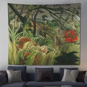 King of the Forest Tiger Tapestry Forest Animal Wall Hanging Tropical Rainforest Landscape For Living Room Bedroom Decorations