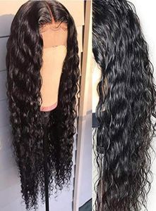13x4 spetsstängning simulering Human hår peruk vattenvåg syntetc spets front peruk för kvinnor före plockad densitet 150 våt och vågig wig17103962