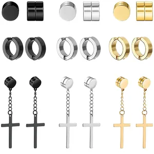 Stud Earrings 2pcs Punk Titanium Steel Men Strong Magnet Magnetic Cross Ear Clip Set Non Piercing For Boyfriend Lover Jewelry