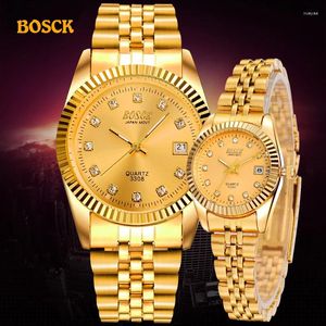 Armbanduhren Bosck Mode Paare Herren Gold Frauen Kleid Watch Reloj Männer Relogios Maskulinos