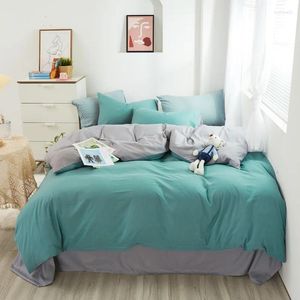 Bedding Sets 2024 Nordic Simple Set Spring Solid Brushed Polyester Blue Grey Green Duvet Cover Flat Sheet Pillowcase Home Textile 3/4