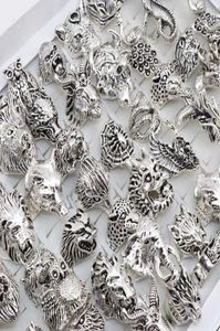 Wholesale 20pcs/Lots Mix Owl Dragon Wolf Elephant Tiger Etc Animal Style Antique Vintage Jewelry Rings for Men Women 2106233720028