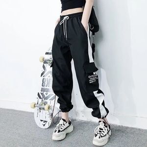 Calça de carga Mulheres de verão Cantura alta jogadores de rua punk punk preto calças de harém coreano 240411