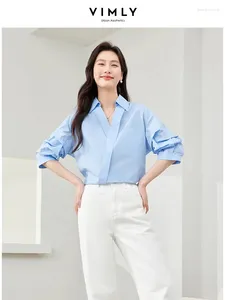 Women's Blouses Vimly Light Blue Lapel Cotton Shirt & Blouse 2024 Spring Three Quarter Sleeve Button Up Casual Clothing M6183