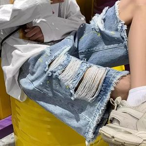 Men's Jeans Denim Shorts With Drawstring Summer Elastic Waistband Pockets Casual Solid Color Wide For A