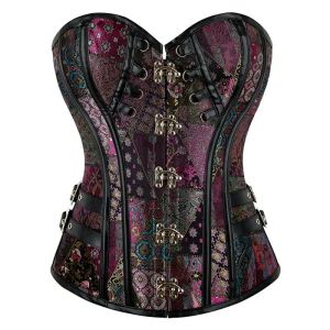 Steampunk Overbust Corset Retro Gotik Giyim Kadın Kulübü Giyim Bustiyer Corselet