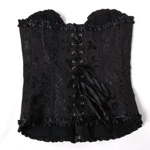 Frauen Korsetts und Bustiers Top Plus Size Reißverschluss Overbust Blumen gotisch brokates Korselett Vintage Halloween Kostüm