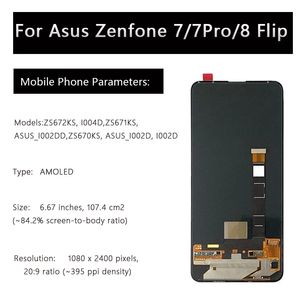 AMOLED 6,67 tum för Asus ZenFone 7 ZS670KS 7 Pro ZS671KS 8 Flip ZS672KS LCD Display Pekskärm Digitizer Assembly med ram