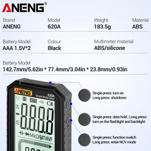 ANENG 620A SMART MULTIMETER Digital Automatic 6000 räknar True RMS Auto Electrical Capacitance Tester med AMP Volt Ohm Tests