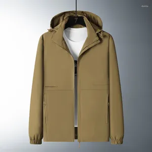 Men's Trench Coats 2024 Jacket Spring Sports Casual Hooded Elastic Solid Color Top Windproof Zipper Thin Coat Clothing Military Green