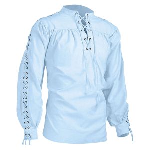 中世のシャツの男性チュニックバイキング海賊コスチュームゴシック服の男性ヴィンテージシャツラッフルネックラインドローストリングナイトコスプレトップ