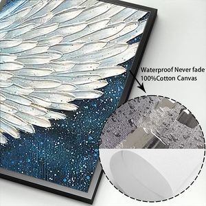 White Angel Wings in the Starry Sky Blue Canvas Malanin Oft Fronts Streszczenie plakaty sztuki Nordic Wall Art Picture do salonu