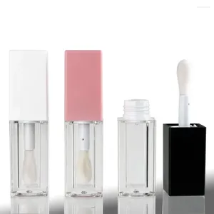 Förvaringsflaskor 5 ml transparent fyrkantig stor huvudborste svart läppglansrör kosmetisk rosa vit glasyrflaskförpackningsbehållare