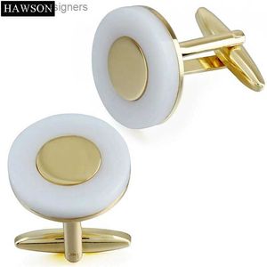 Manschettlänkar Rundsrunda Mother Pearl Cuff Links Luxury Gold Color Plated Cufflinks för långärmad skjorta Business Meeting Y240411