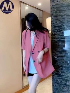 Kvinnors kostymer blazer kvinna 2024 Summer Korean Fashion Slim Fit Short Sleeved Thin Suit Coats Casual Loose Office Blazers Tops