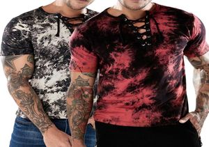 Moda Men da moda Trente camiseta Summer v pescoço de lacta cruzada de fitness slim camiseta