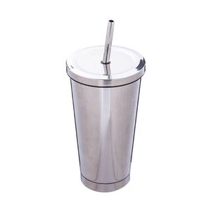 500 ml Edelstahl Vakuum isoliertes Becherflasche mit Stroh und Deckel Wasserbecher Glas im Freien Auto - Silber Rosenstahl T226Z