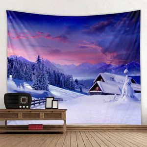 Tapeçaria tapeçarias de natal vista floresta parede de neve pendurada bohemian room de decoração de arte home wall Bobeting Background Fabric r0411