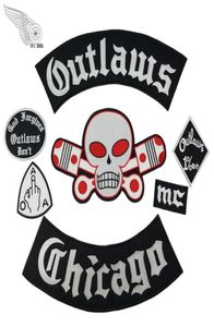 Populära Outlaw Chicago broderiklappar för kläder Cool Full Back Rider Design Iron on Jacket Vest80782524137371