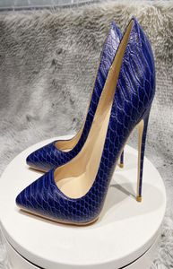 Navy Blue Odile Effect Pattern Shoes Sapatos Sext Sext Ponto Toe Alto sapato de salto chique ladras impressas deslizam em bombas de vestido estiletto tamanho 33-455095000