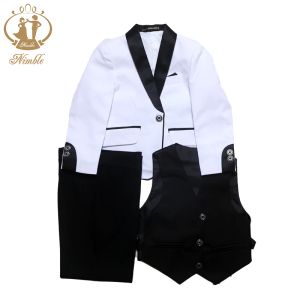 Hose flinker Frühling Herbst Formaler Anzug für Jungen Kinder Party Host Hochzeit Kostümmantel Weste Hosen 3PCS Weiße Großhandelskleidungssets