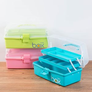 Organizador multiuso e caixa de armazenamento manuseado portátil, caixa de armazenamento de plástico transparente de três camadas para artesanato e cosmético
