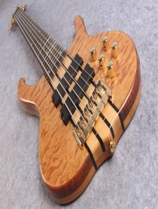 Sällsynta Ken Smith 6 strängar Natural Quilted Maple Top Electric Bass Guitar Active Pickups 9V Battery Box 5 PLY WENGEBUBINGA SANDWIC2132796