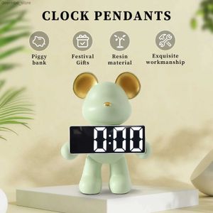 Konst och hantverk Harts Nordic Bear Ornament Decorative Bear LED Alarm Clock Handicrafts Holiday Ifts Home Decor for TV Wine Cabinet L49