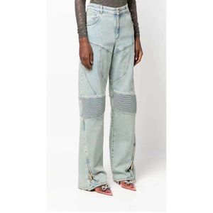 High End Blumar Yi Mengling's Same Patchwork High Waisted Jeans, Women's Street Spicy Girl Straight Leg Pants