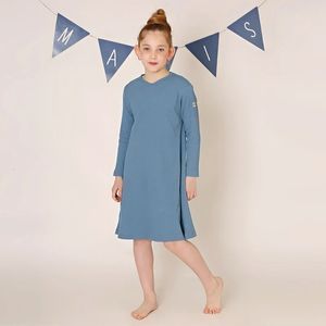 Multiseason Long Dress for Girls V Neck Dresses Sleeves Family Pyjamas Set Kids Clothes Knit Ribbed Material 240329