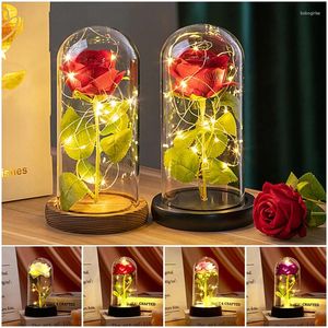 Flores decorativas Flores de folha de rosas eternas artificiais em vidro Capa de vidro beleza Gold Mothers Day Gift Wedding Wedding Brides damaid Gifts