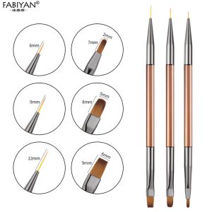 Double Ended 6/9/12mm Liner Painting Brush Nail Art Flat Round Drawing Flowers DIY Petal Pen Tools