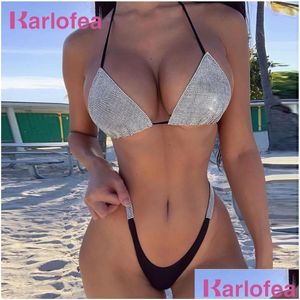 Swim Wear Karlofea Luxo Bling Bling Rhinestone Bikini Crystal Diamond Y Women Swimsuit Halte Ggitys canais Burburriness Luis Louies Vitt Otl7s