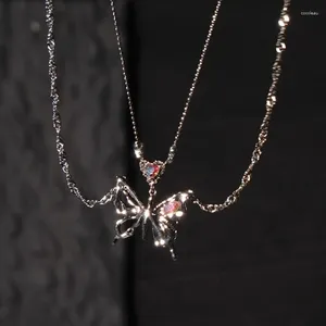 Pendant Necklaces Y2K Crystal Butterfly Necklace Women Hip Hop Egirl Punk Heart Grunge Clavicle Chain Fashion Jewelry Party Gift 2024