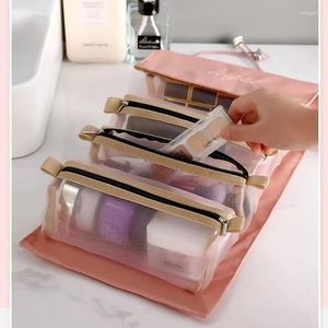 Storage Bags Toiletry Cosmetic Bag Folding Makeup Case Detachable Moisture-proof Excellent 4 In 1 Ladies Foldable Rope
