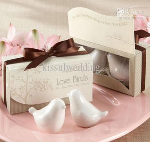 50pcslot25boxes Unique Wedding Gift of Love birds ceramic salt and pepper shakers Wedding favors and Love Party Favors1667000