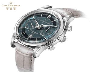 Carl F Bucherer Marley Dragon Flyback Chronograph Grey Blue Diar Top Skórzowy pasek Kwarc Watch Men039s Prezent 8297395